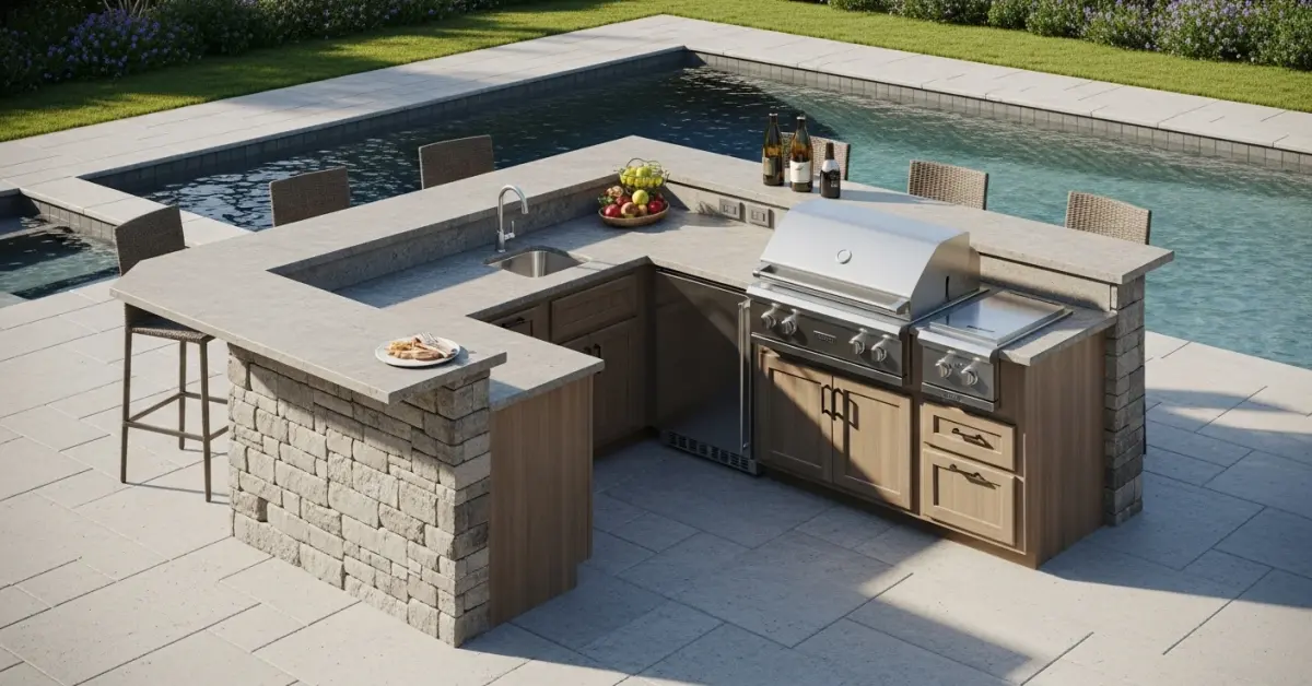 An L-shaped outdoor kitchen with a bar seems like a straightforward upgrade, but in the Boston area, the project's success hinges on detail…